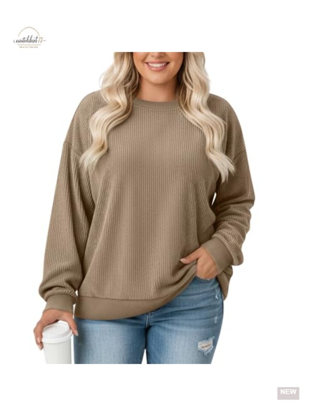 Plus Size Corduroy Sweatshirt Crew Neck Oversized Pullover